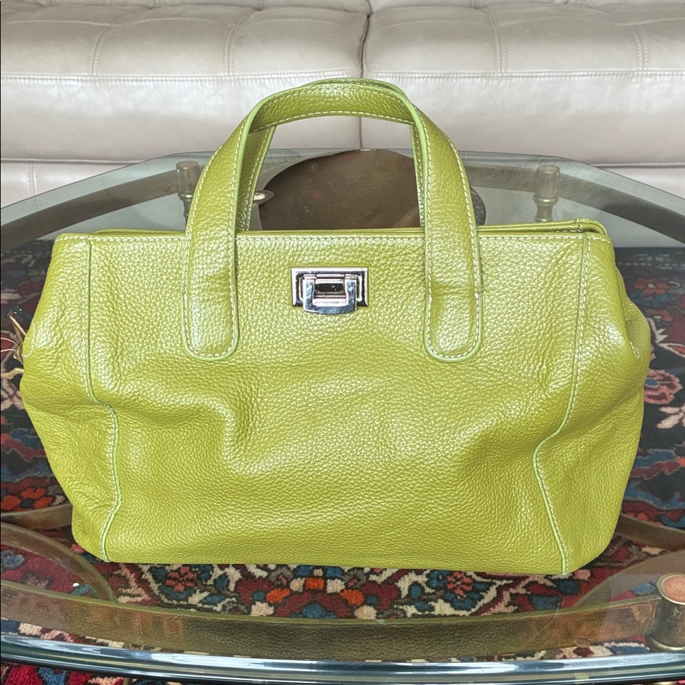 J McLaughlin Stylish Green Leather Tote Bag